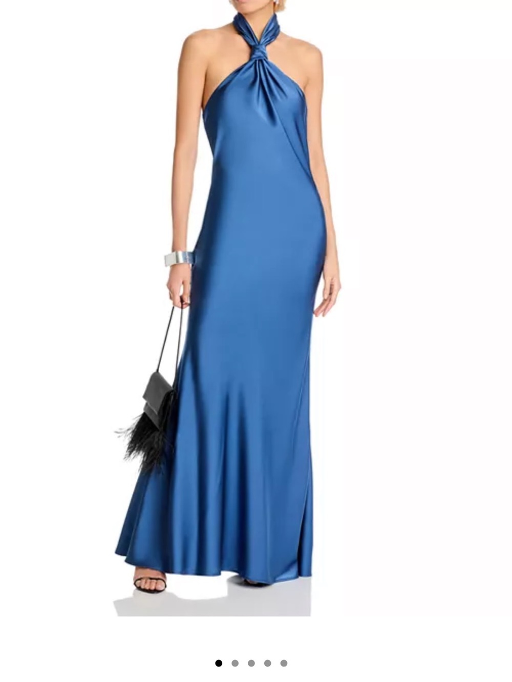 Aqua Satin Halter Maxi Dress in Blue